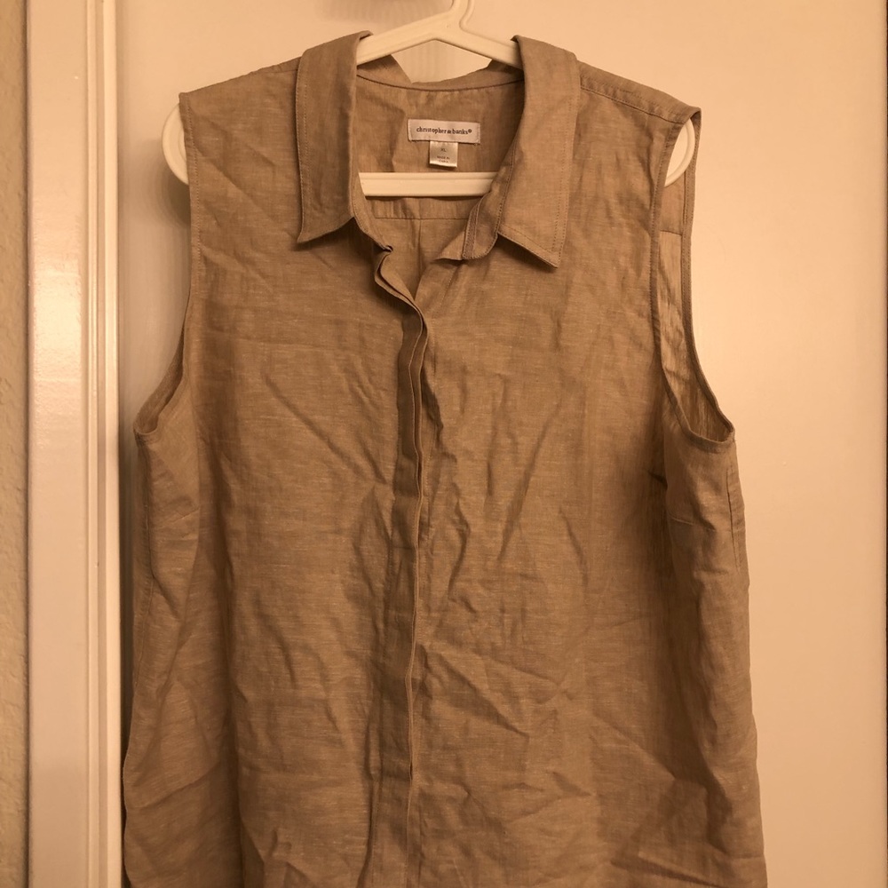 Tan button down sleeveless top